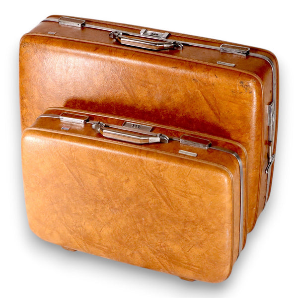 American Tourister Escort 2pc Brown Hardshell Suitcase Set 26"  22" USA Vintage