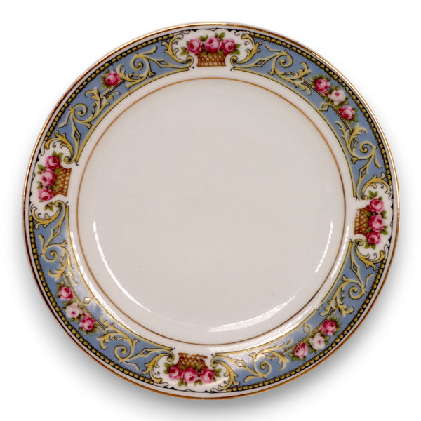 C Tielsch Altwasser 2181 Bread Plate 6" Roses Blue Gold Silesia Germany 1920's