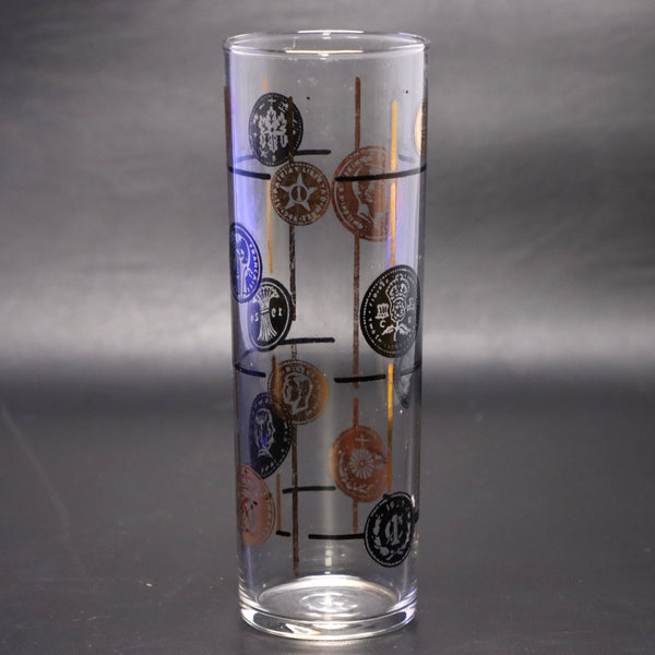 Libbey Glass Old Coins 7" Tom Collins Highball Tumbler MCM Vintage 1960's