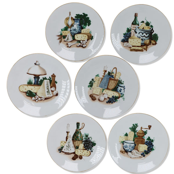 Kahla 6pc Set KHL97 Cheese Plates 7 1/2" Mixed Images Wine Cheese Bistro Germany