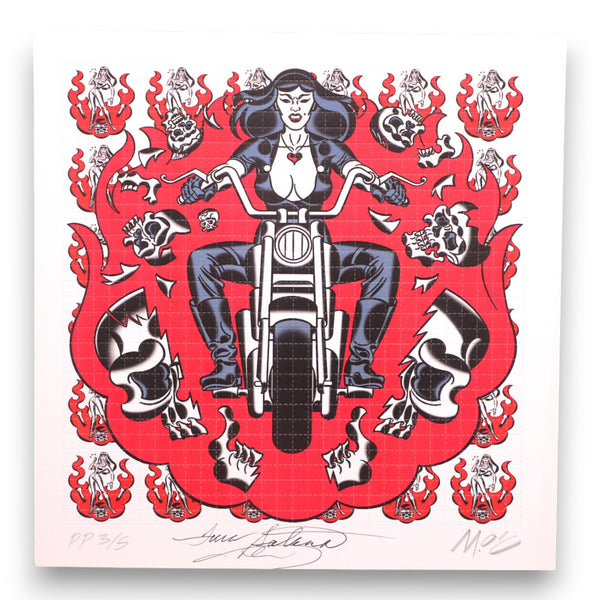 Mitch O'Connell & Tura Satana Signed 2010 Blotter Art 3/5 Signed Preforated