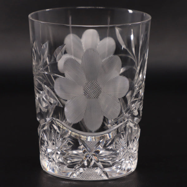 ABP Cut Crystal Daisy Floral Tumbler Glass American Brilliant Vintage