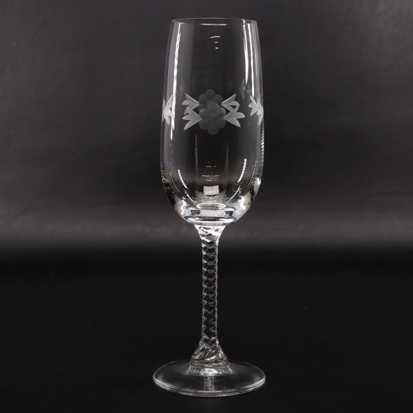Etched Crystal Champagne Flute Floral Etched Swirled Stem Vintage