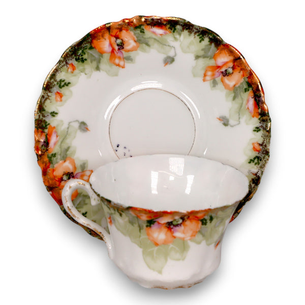 Jaeger JAE82 Malmaison, Orange Flowers, Filigree Band Tea Cup and Saucer 1800's