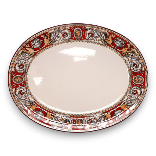 Minton Florentine Red C495 17 1/2" Lg Oval Serving Platter England Antique 1862