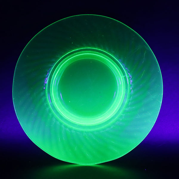 Imperial Glass Uranium Swirl Optic Green 8" Salad Plate Antique 1920's