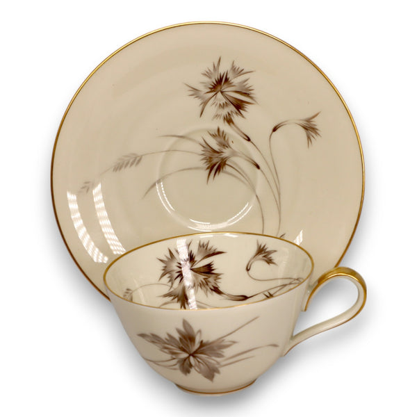 Heinrich - H&C Sepia Floral Ivory with Gold Trim Tea Cup and Saucer Set Germany