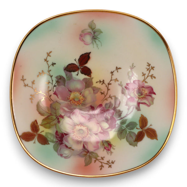 Schumann Arzberg Wild Rose Smooth 7 1/4" Square Bon Bon Plate Vintage 1950's