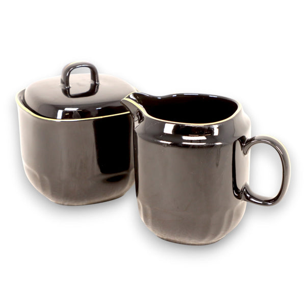 Ranmaru Wave Golden Black Creamer Sugar Bowl Set Japan Vintage