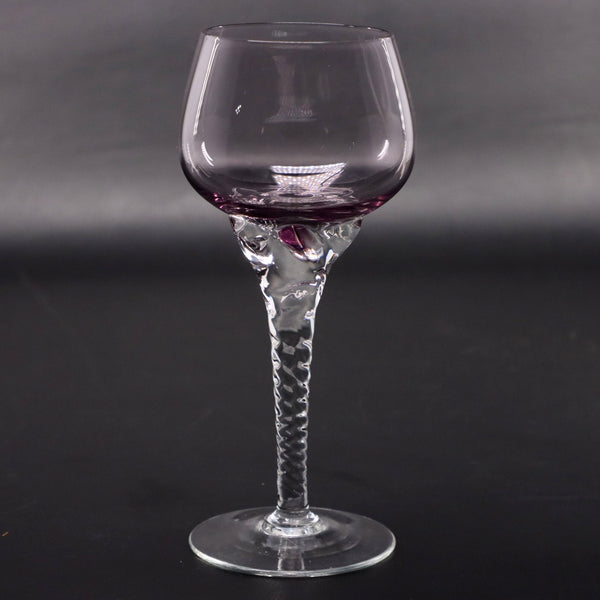 Czech Bohemian Amethyst Bowl Twisted Stem Cordial Wine Glass 6 1/8" Vintage MCM