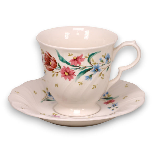 Nikko Mountain Rose Tea Cup Saucer Set Blossomtime Red Tulips Vintage Japan