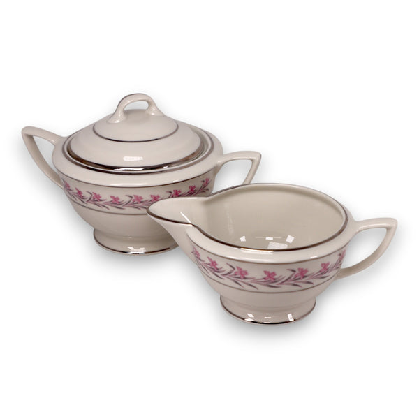 Royal Jackson Romance Pink Floral Fine China Creamer & Sugar Bowl Vintage 1980s