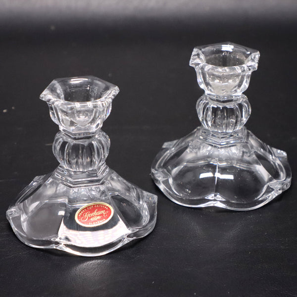 Gotham Crystal Candlestick Holder Set Vintage Glass 2 3/4"