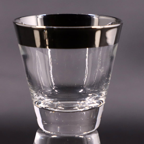 Dorothy Thorpe Silver Band  2 3/4" Whiskey Tumbler 4oz Glass  Vintage MCM 1950's