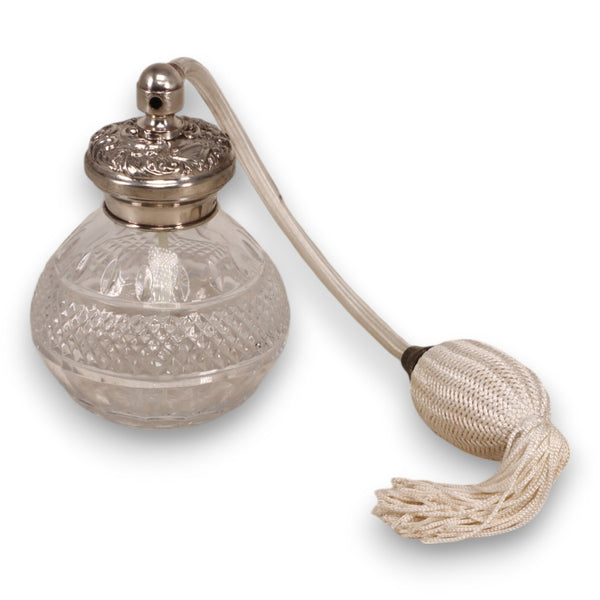 B & Co Birmingham 925 Sterling Perfume Bottle Cut Glass Diamonds Panelled