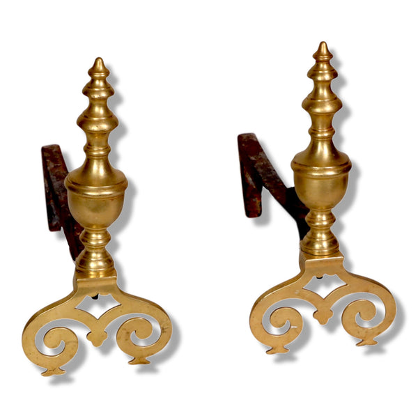 Boston Brass Andiron BA Co Federal Scroll Finial  12 1/2"  H Pair Antique