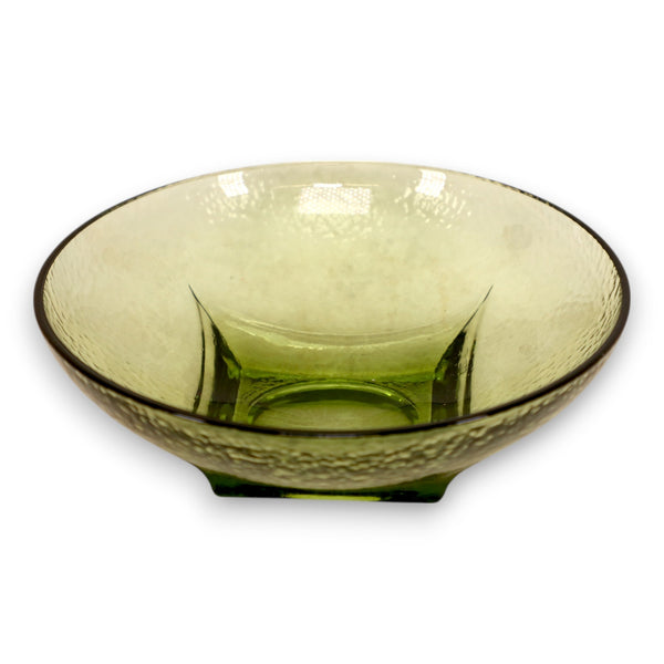 Hazel Atlas Conoly Pebbled Avocado Olive Green Chip Bowl Vintage MCM