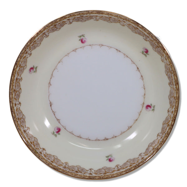 F&B Japan Meito Fruit Bowl 5 3/8" Rose Buds Gold Trim Lace border Japan Vintage