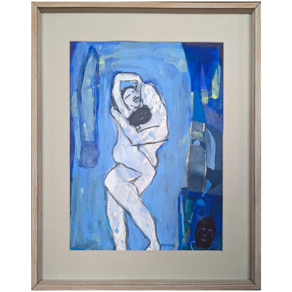 Klaudia Kemper Soto Blue Couple Framed Nude Original Oil Painting Chile 1999
