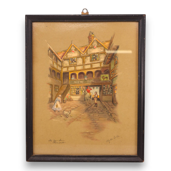 Clyde Cole The New Inn Gloucester England Framed Signed Lithograph Vintage 1940
