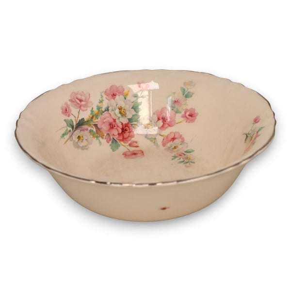 Homer Laughlin R3543 Vegetable Bowl Dish 8" Roses Platinum Trim USA Vintage