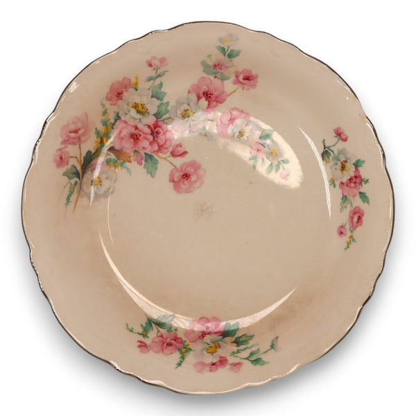 Homer Laughlin R3543 Coupe Soup Bowl 8" Roses Platinum Trim USA Vintage 1930's