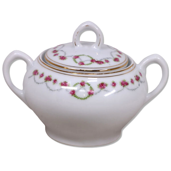 Z.S & Co Zeh. Scherzer Co Empire Lidded Sugar Bowl Bavaria Pink Roses & Swag