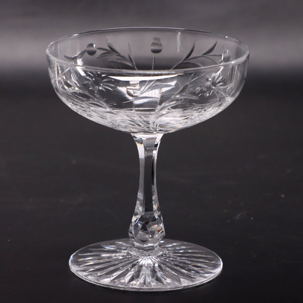 Daisy Sprays Etched Crystal Champagne Coupe Sherbet Glass Vintage