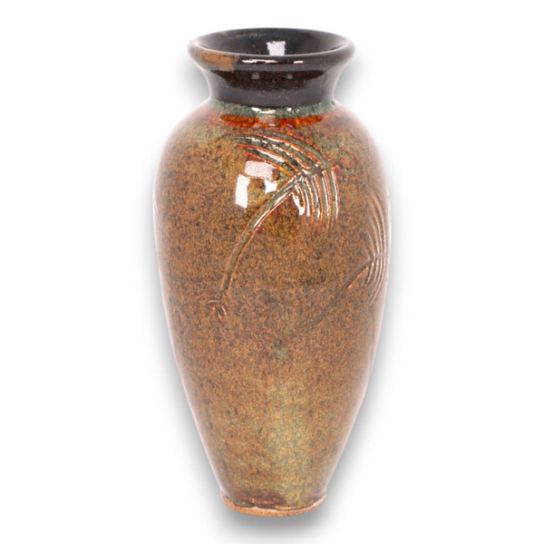 Ceramic Vase 4 1/2" Brown Glazed Vintage Signed 2009
