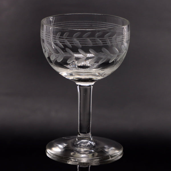 Anchor Hocking AHC55 Liquor Cocktail Glass 4" Bands Etched Laurel Vintage