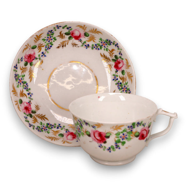 Royal Crown Derby Rose Gold Tea Cup Saucer Set England Antique 1806 to 1820 mark