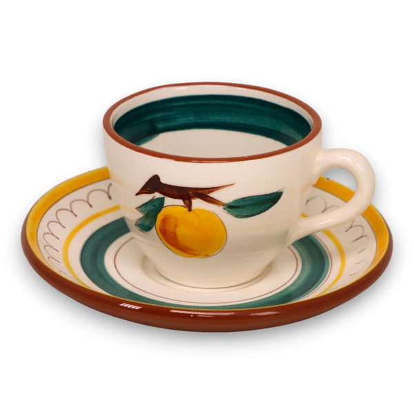 Stangl Pottery Fruit Lemon Brown Trim Flat Tea Cup Saucer USA Vintage 1942-78