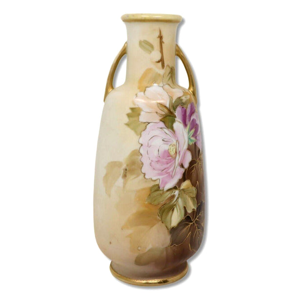 Morimura 12" Amphora Vase Nippon Hand Painted Roses Circa 1911-21
