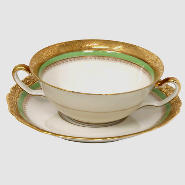 Hutschenreuther Madeleine Green 19780 Bullion Bowl Gold Encrusted Vintage 1945