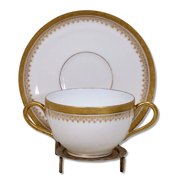 LS & S S&S L Limoges Gold Encrusted Bullion Cream Soup Bowl Antique C. 1890's