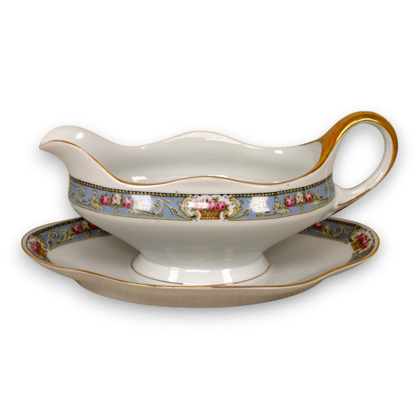 C Tielsch Altwasser 2181 Gravy Boat Roses Blue Band Gold Silesia Germany 1920's