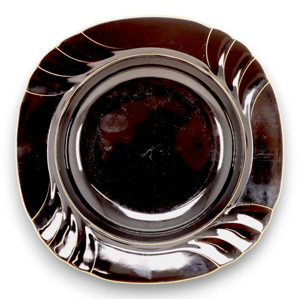 Ranmaru Wave Golden Black Rimmed Soup Bowl 9" Japan Vintage