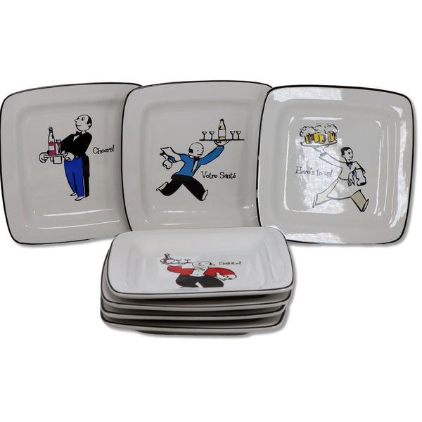 Rosanna 7pc Italian Waiter Cocktail Dessert Plate 8" Cheers Salute Votre Sante