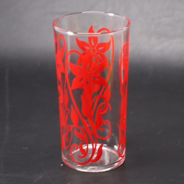 Federal Glass Red Flower Floral Tumbler 4 3/4" H USA Vintage