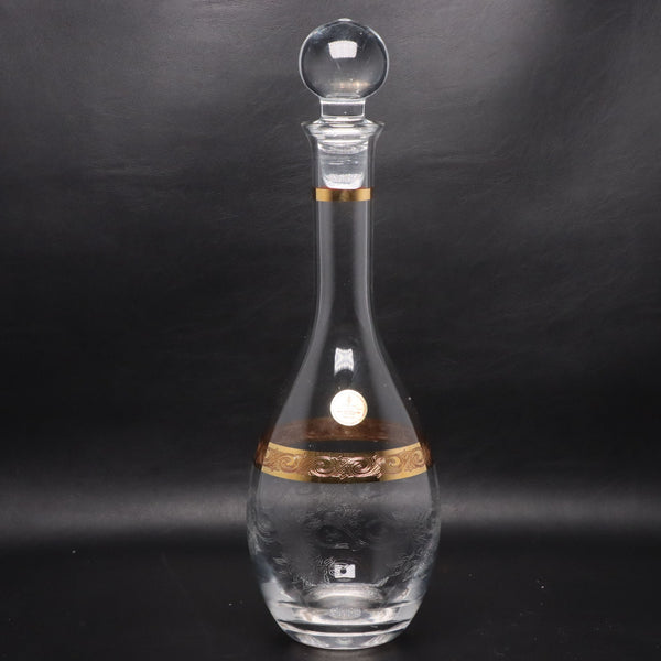 Interglass Crystal Decanter 13 1/2" Gold Foil Florence Italian Glass Vintage