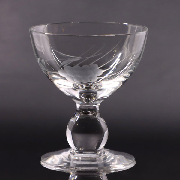 Wheat Etched Crystal Liqueur Cocktail Glass 3 5/8" Ball Stemmed Vintage MCM