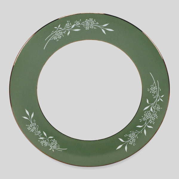 Syracuse Candlelight White Flowers on Green Rim 9" Rimmed Soup Bowl USA