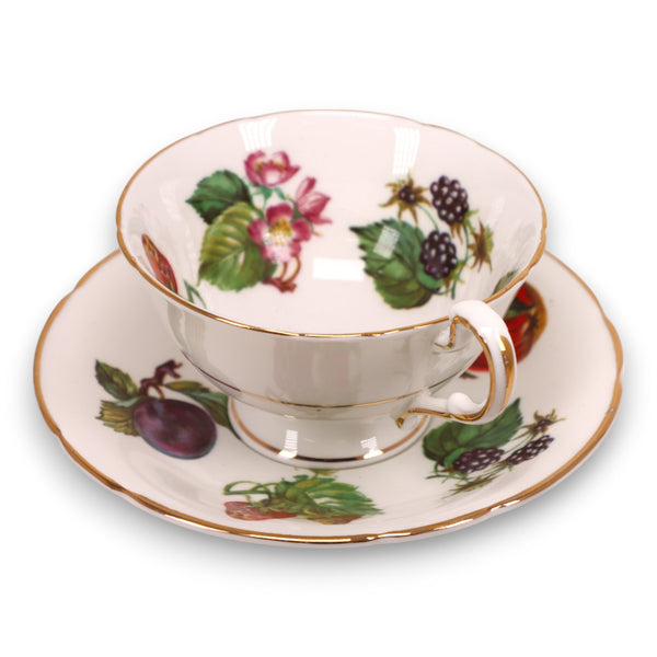Crownford Staffordshire STF81 Fruit Tea Cup Saucer Set England Vintage 1940's