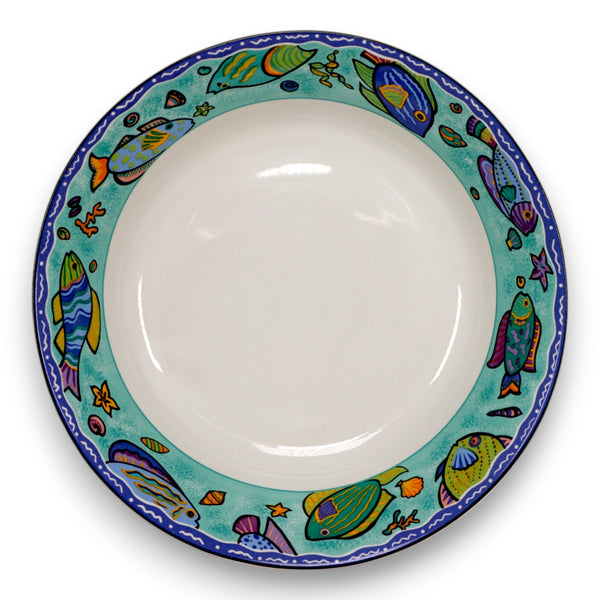 Sakura Caribbean Wave Coupe Soup Bowl 7 1/2" Fishes Blue Vintage 1990's