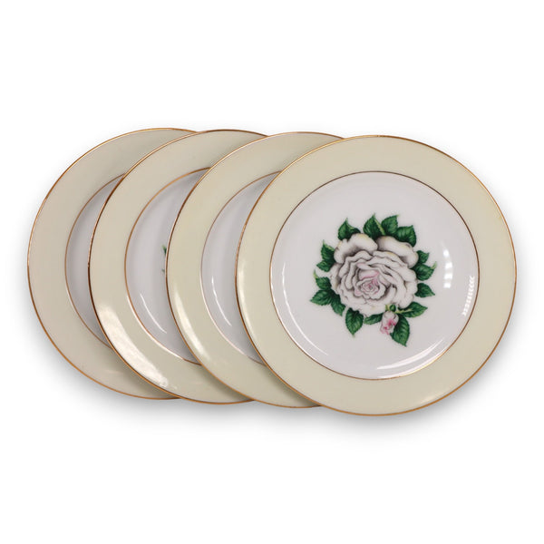 Kings Court 4pc China White Rose Bread Butter Plate 6 5/8" Vintage 1960's