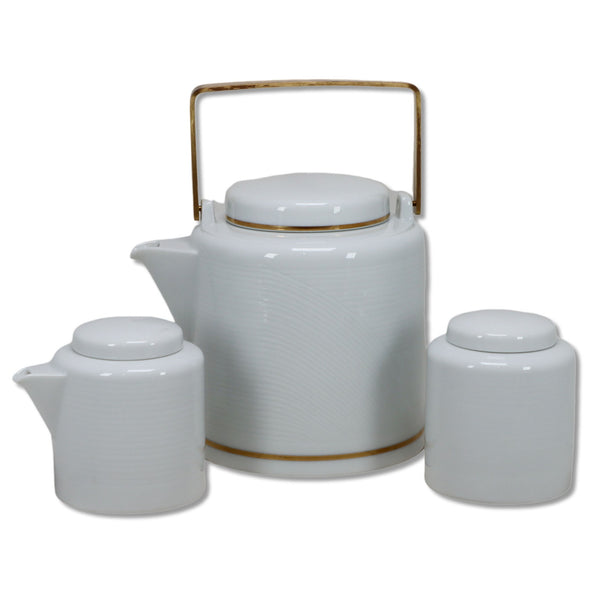 Dansk Brocade Gold Teapot Creamer Sugar Bowl Set Vintage 1980's