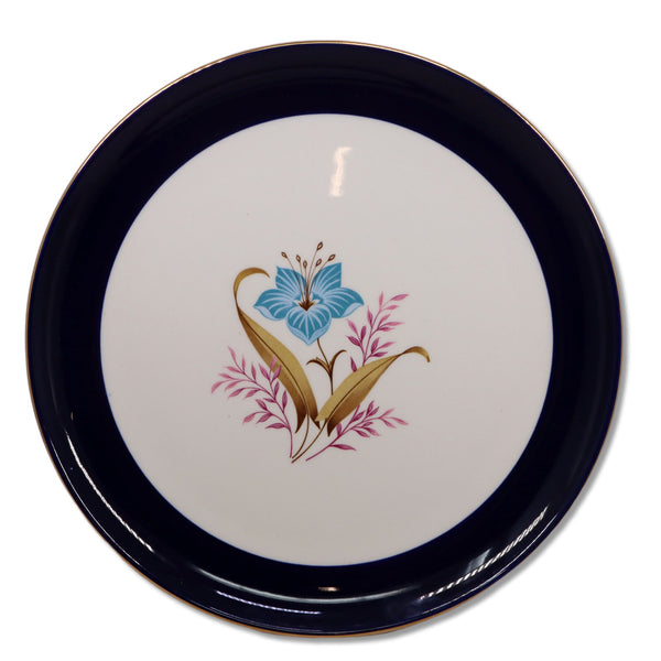 Taylor Smith Taylor TST2 Dinner Plate 10 1/4" Floral Cobalt Blue Vintage 1950's