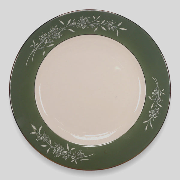 Syracuse Candlelight White Flowers on Green Rim 10 3/4" Dinner Plate USA