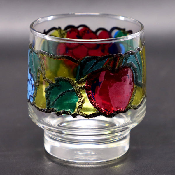 Libbey Stained Glass Fruit Low Ball Rocks Glass 3 1/4" Vintage MCM