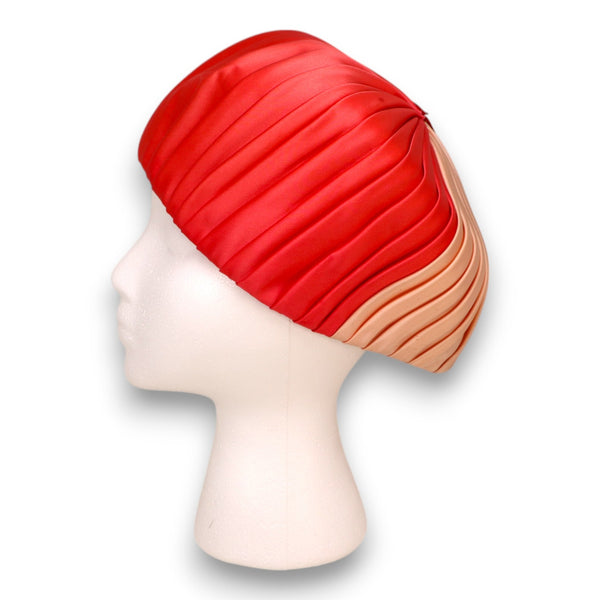 Vintage Edith & Julius Pleated Satin Hat Peach Pink Burgundy 1950s 57cm Size Med